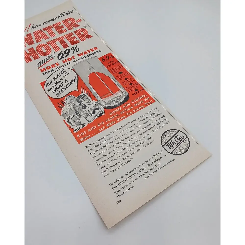 1949 Vintage Amana Freezer Model 18 White Water Heater Print Ad 1940s Housewife
